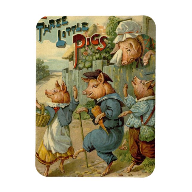 Three Little Pigs Vintage Fairy Tale Magnet (Vertical)