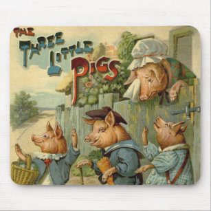 Three Little Pigs Vintage Fairy Tale Mouse Mat