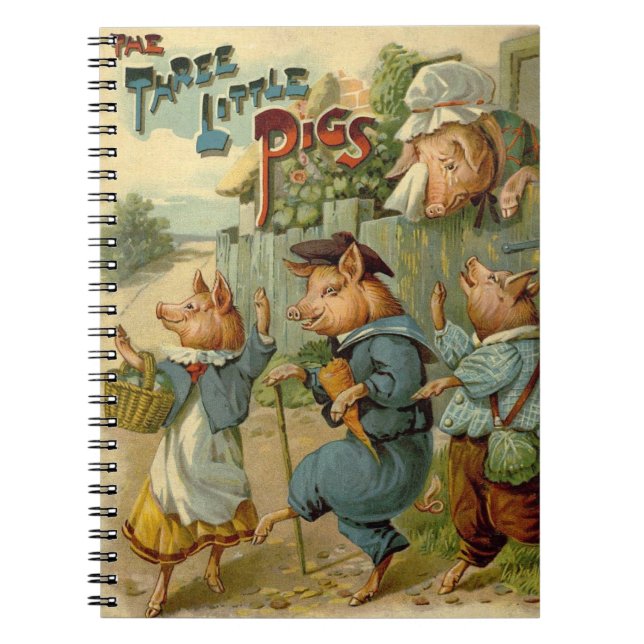 Three Little Pigs Vintage Fairy Tale Notebook (Front)