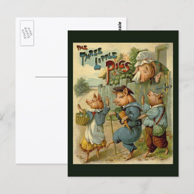 Three Little Pigs Vintage Fairy Tale Postcard (Front/Back)