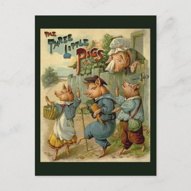 Three Little Pigs Vintage Fairy Tale Postcard (Front)