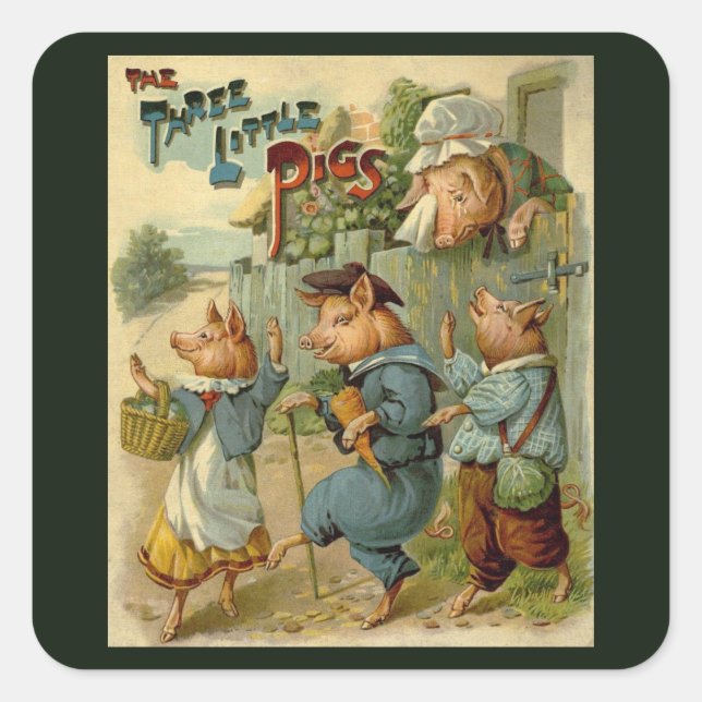 Three Little Pigs Vintage Fairy Tale Square Sticker (Front)