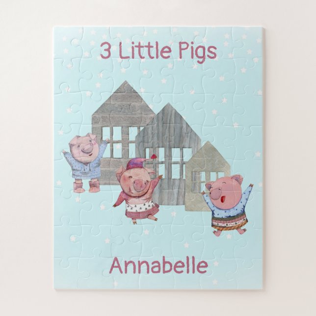 Three Little Pigs with their Houses Personalised Jigsaw Puzzle (Vertical)