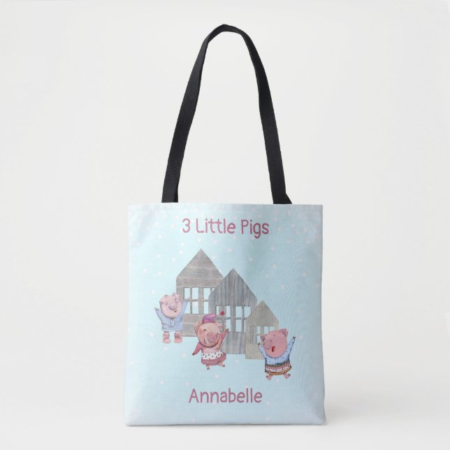 Three Little Pigs with their Houses Personalised   Tote Bag (Front)