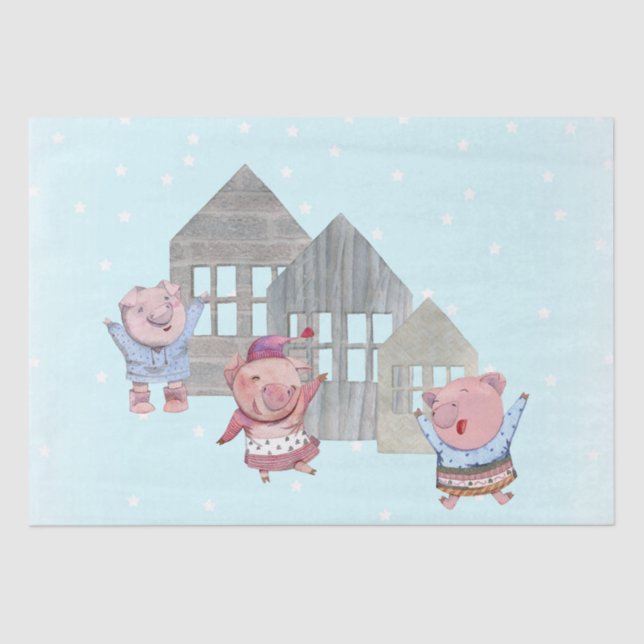 Three Little Pigs with their Houses    Tissue Paper (Front)