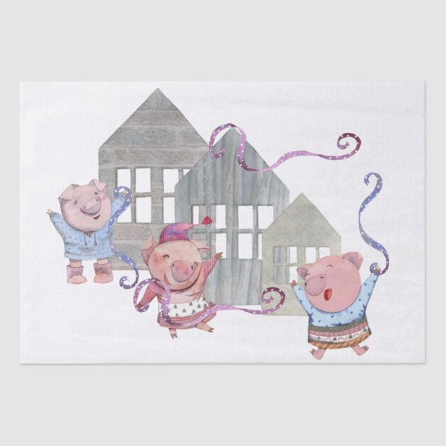 Three Little Pigs with their Houses    Tissue Paper (Front)