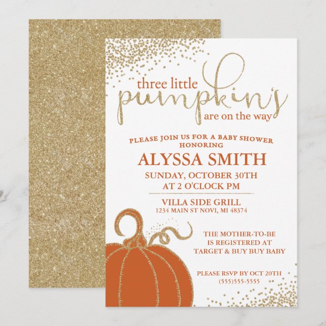 Three Little Pumpkins Fall Baby Shower Invitation (Front/Back)