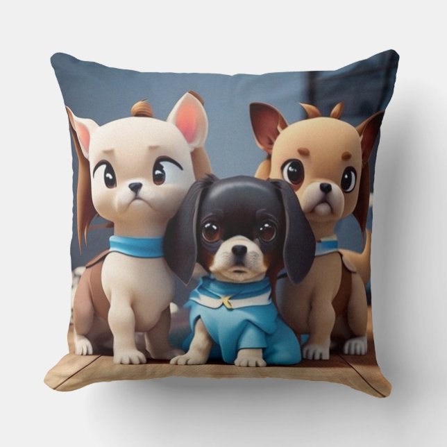 Three little puppies modern contemporary  cushion (Front)