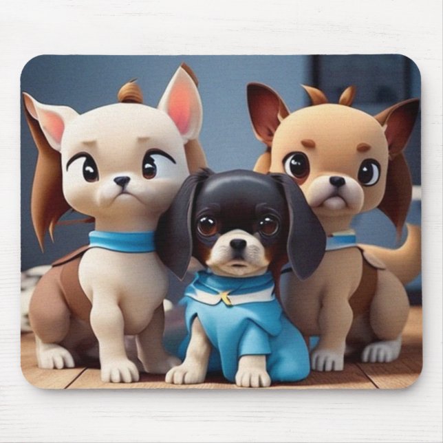 Three little puppies modern contemporary  throw mouse mat (Front)