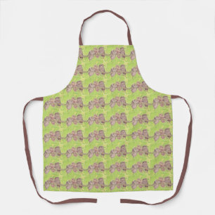 Three Little Scowling Owls - acrylic painting. Apron