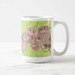 Three Little Scowling Owls - acrylic painting. Coffee Mug