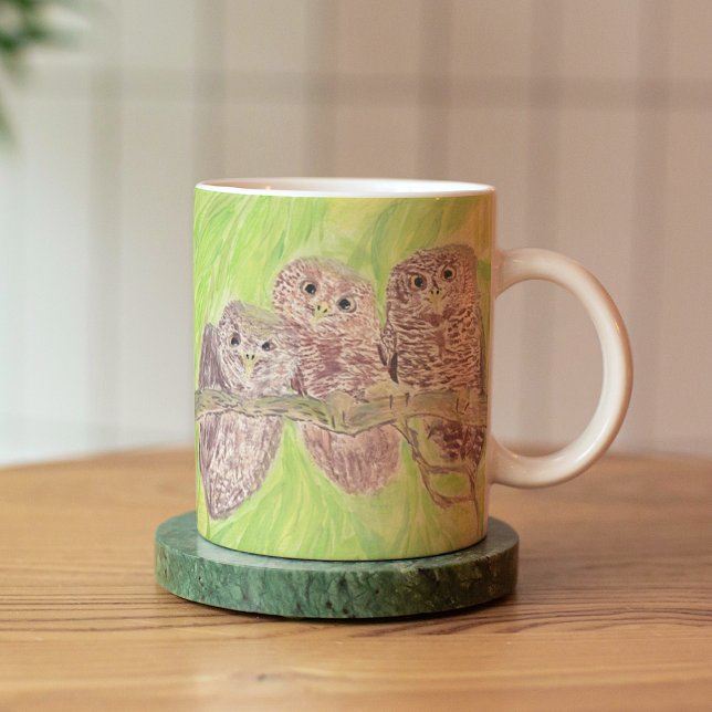 Three Little Scowling Owls - acrylic painting. Coffee Mug (Creator Uploaded)