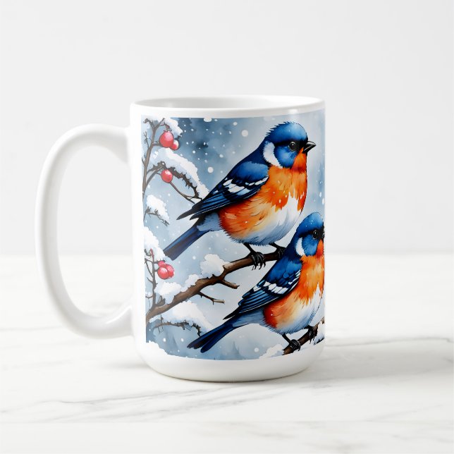Three Little Songbirds and Red Berries Coffee Mug (Left)