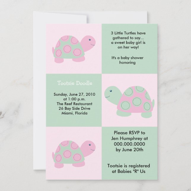 Three Little Turtles Mod Turtle 5x7 Baby Shower Invitation (Front)