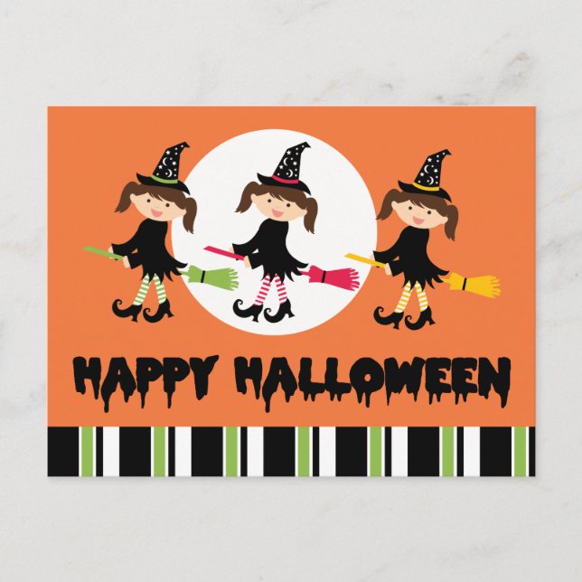 Three Little Witches Happy Halloween Postcard (Front)