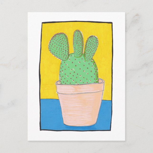 Three lobed cactus, red spikes, art postcard (Front)