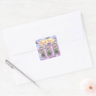 Three Lollipop Flowers "Thank You" Square Sticker