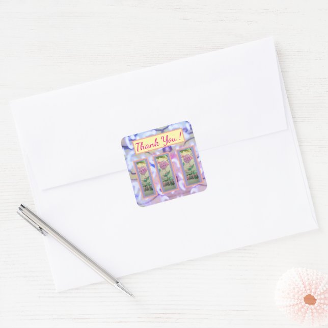 Three Lollipop Flowers "Thank You" Square Sticker (Envelope)