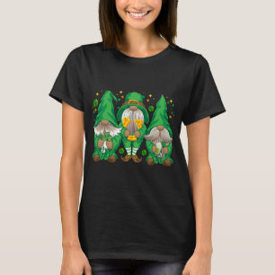 Three Lucky Gnome Shamrock Beer Drinking Saint Pat T-Shirt