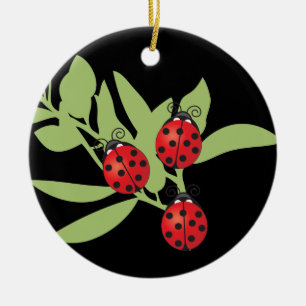 Three Lucky Ladybugs Ceramic Tree Decoration