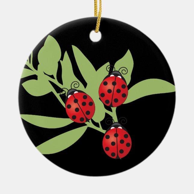 Three Lucky Ladybugs Ceramic Tree Decoration (Front)