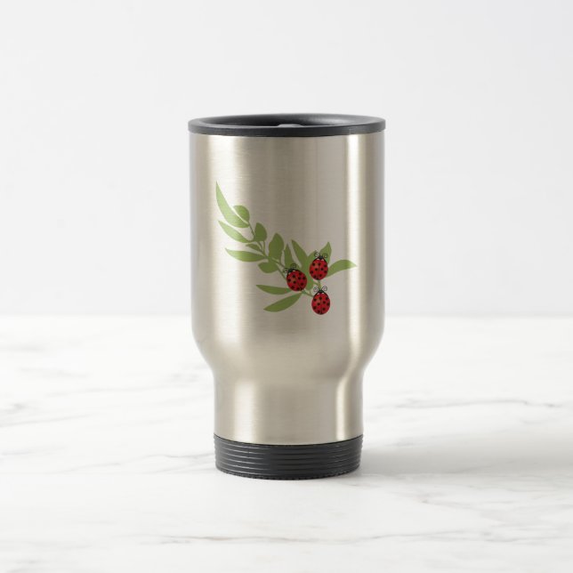 Three Lucky Ladybugs Travel Mug (Center)