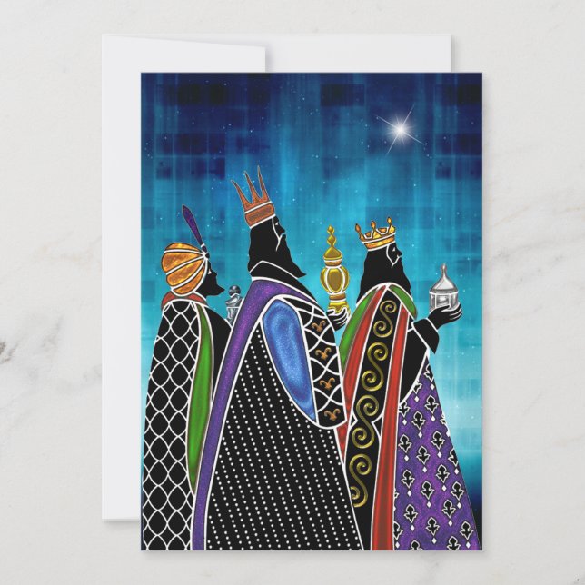 Three Magi Bearing Gifts Under Starry Sky Invitation (Front)