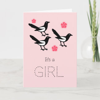 Three magpies baby it's a girl new baby card