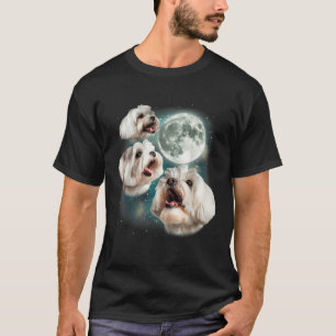 Three Maltese Moon 3 Cute Howling Dogs Maltese Lov T-Shirt