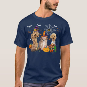 Three Maltipoo Dogs Witch Halloween Mummy Scary Pu T-Shirt