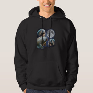 Three Manatee Moon 3 Howling At Moon Funny Weird C Hoodie
