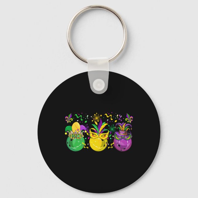 Three Mardi Gras Bowling By Masked Jester Hats Par Key Ring (Front)
