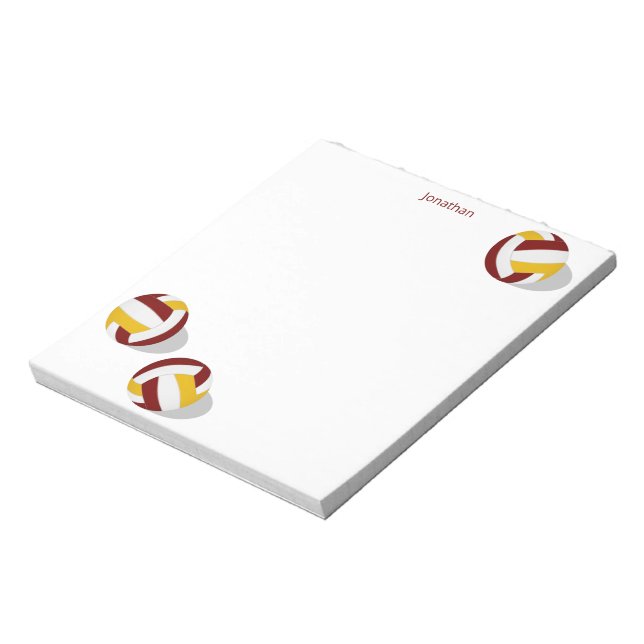 three maroon gold volleyballs personalised notepad (Rotated)