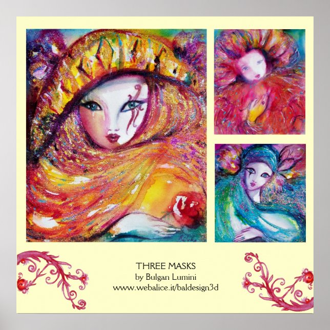 THREE MASKS /Venetian Carnival Faces Poster (Front)