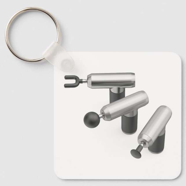 Three massage guns with different massage heads key ring (Front)