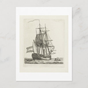 Three-masted ship with two figures in the rigging  postcard