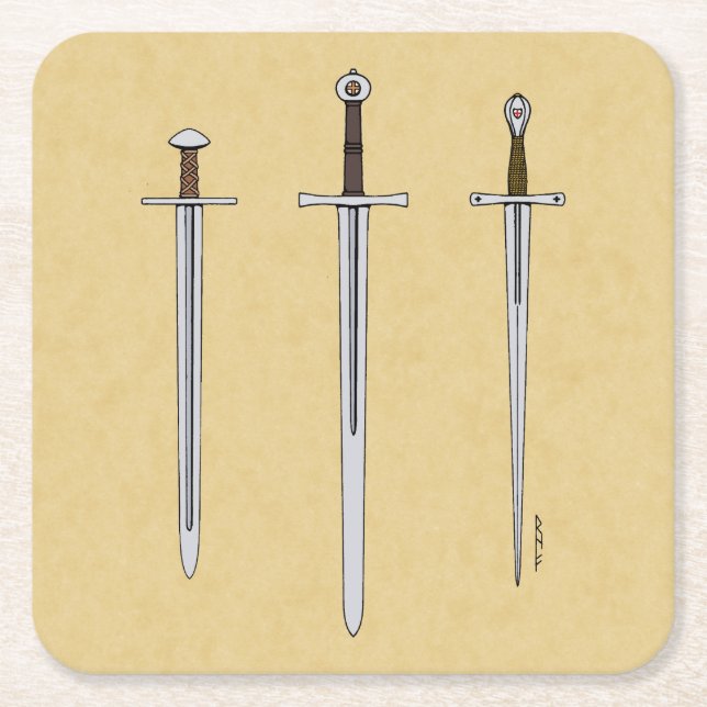 Three Mediaeval Swords 2016 Square Paper Coaster (Front)