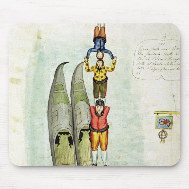 Three men balancing on two gondolas, 1772 mouse mat (Front)
