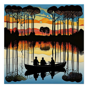 Three men in a boat poster