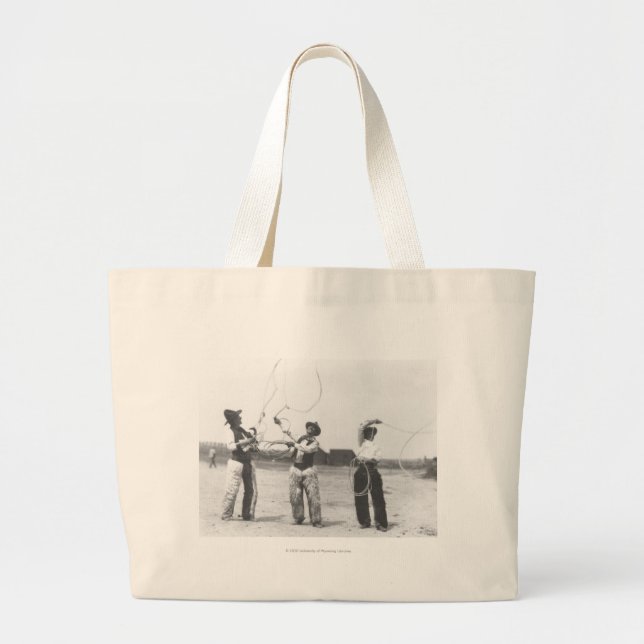 Three men lassoing. large tote bag (Front)