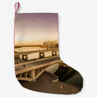 THREE MEN ON MOTORCYCLES CROSSING BRIDGE SMALL CHRISTMAS STOCKING