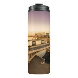 THREE MEN ON MOTORCYCLES CROSSING BRIDGE THERMAL TUMBLER