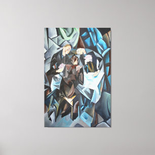 Three Men Playing Cards Geometric Art After Rockl Canvas Print