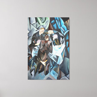 Three Men Playing Cards  Geometric Art After Rockl Canvas Print