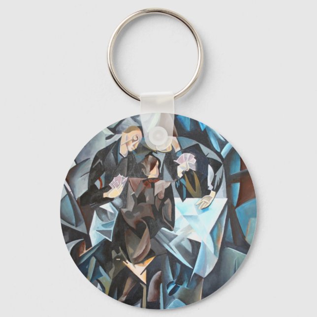 Three Men Playing Cards  Geometric Art After Rockl Key Ring (Front)