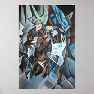 Three Men Playing Cards Geometric Art After Rockl Poster