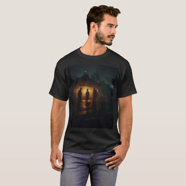three men walking in the rain with a light T-Shirt (Front Full)