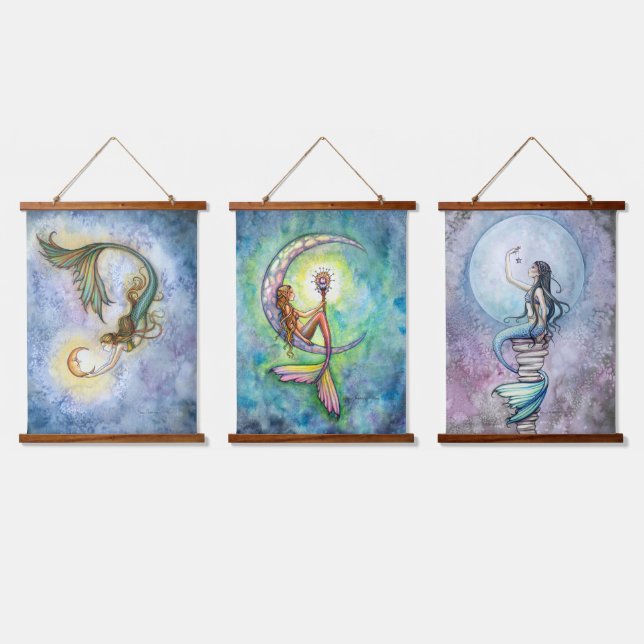 Three Mermaids Artwork by Molly Harrison Hanging Tapestry (Triple)
