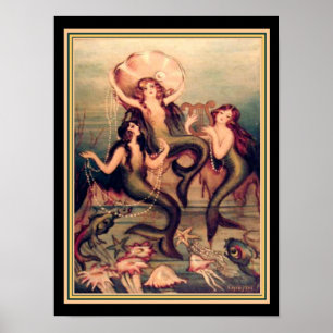 "Three Mermaids" Vintage Deco Chiostri Print