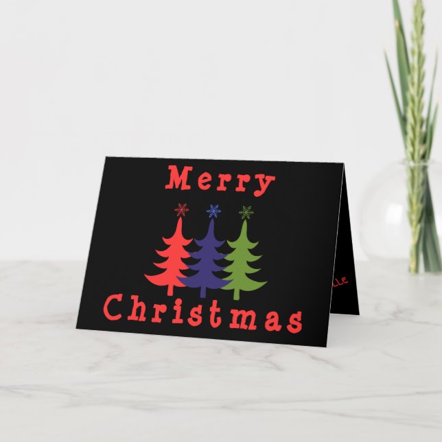 Three Merry Christmas Trees Christmas Card (Front)